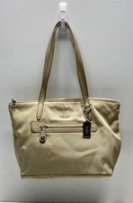 Coach Damska torebka Beżowa Solidna Nylon Skóra Zamek błyskawiczny Pasek na ramię