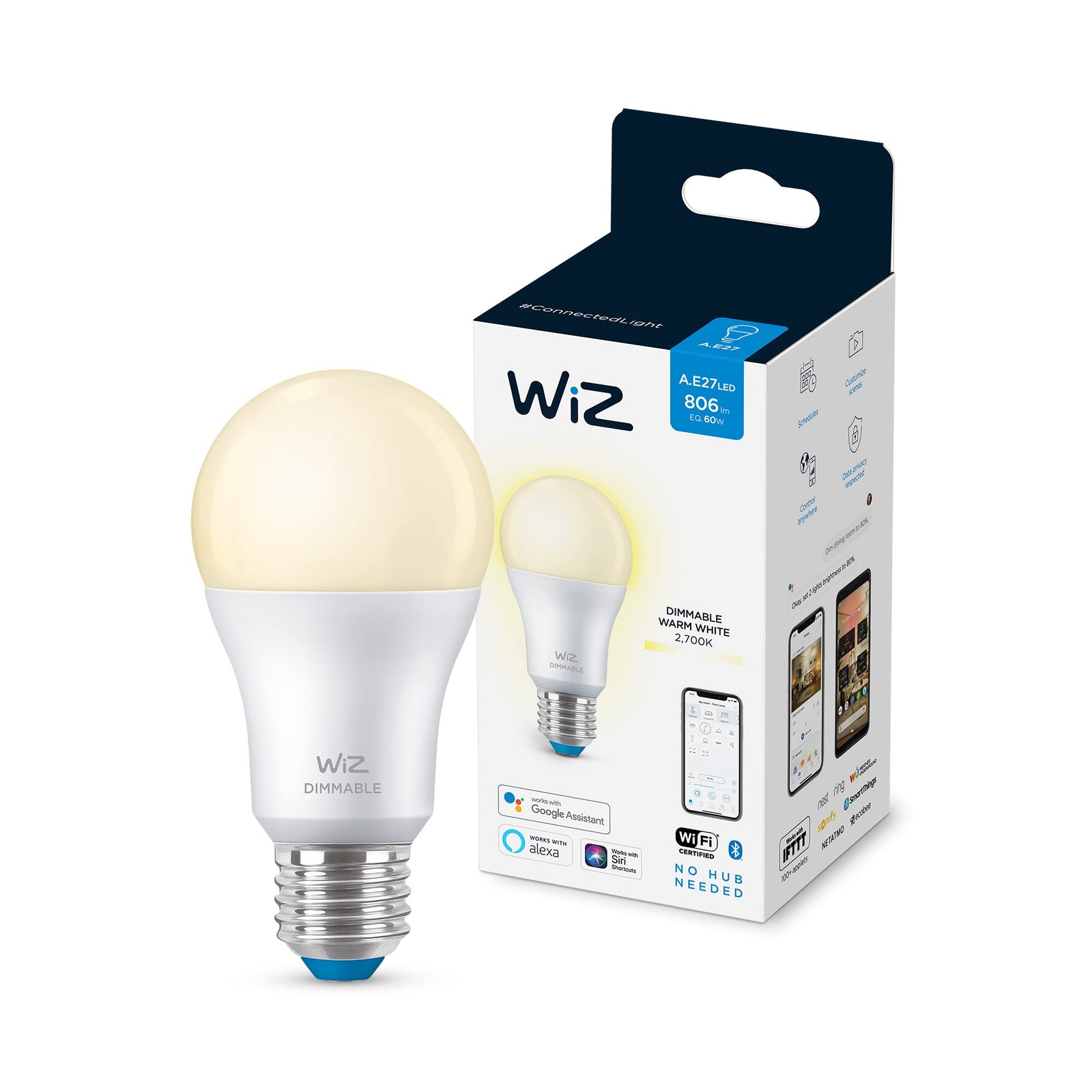 WiZ Smart Bulb, E27, 60W, Shades of White, 1 Pack, Warm to Cool White - Image 2