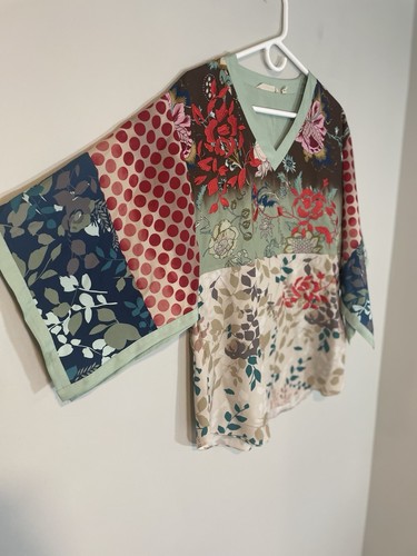 Soft Surroundings Embroidered Tunic Top Petite S Kimono Sleeve Asian Floral Top - Picture 2 of 6