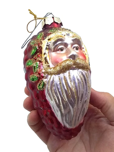 Kurt Adler Polonaise Santa Face Pinecone Blown Glass Ornament w/ Box