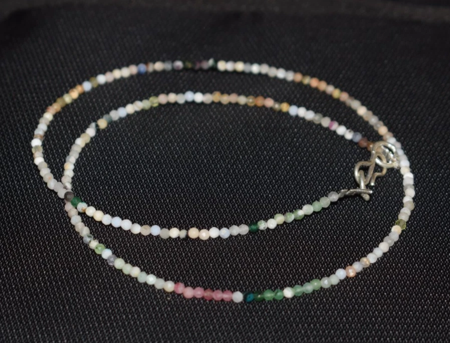 Multi Color Watermelon Tourmaline Faceted Round 2 MM Gemstone Beads Necklace - Image 3 of 4