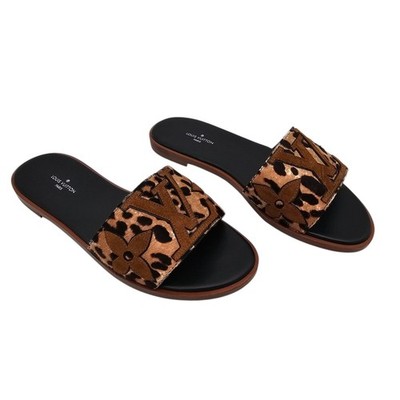 Louis Vuitton Lock It Flat Slide Sandal Mule Brown Black Leopard