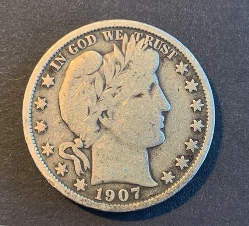 1907 BARBER SILVER HALF DOLLAR