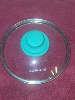 Green Life Glass Pot Pan Lid 7 Inch Teal Rubber Handle