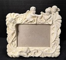 Vintage Ornate Frame 3D Relief Cherubs Angels & Ribbons 7.25”W. x 6.75”H.