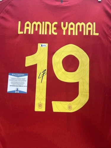 Autographed/Signed Lamine Yamal Spain Red World Cup Soccer Futbol Jersey BAS COA