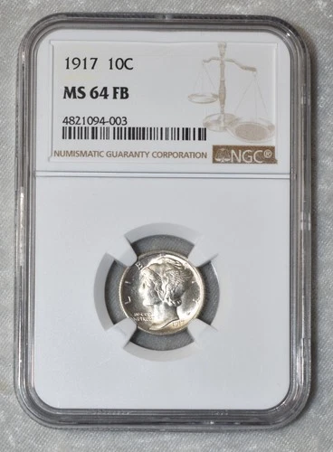 1917 P MERCURY DIME 90% SILVER CERTIFIED NGC MS 64 FB MS64FB PHILADELPHIA MINT