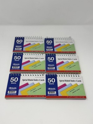 6PK BAZIC 50 Ct Spiral Bound Index Cards 3x5 Perforated Flash Cards for School