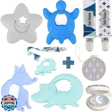 Dodo Babies Baby Shower Gifts - Teething Toy and Pacifier Clip Set - 6-Piece 