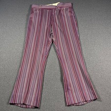 Vintage Bell Bottom Pants Striped Polyester Blend High Waisted Flare Retro