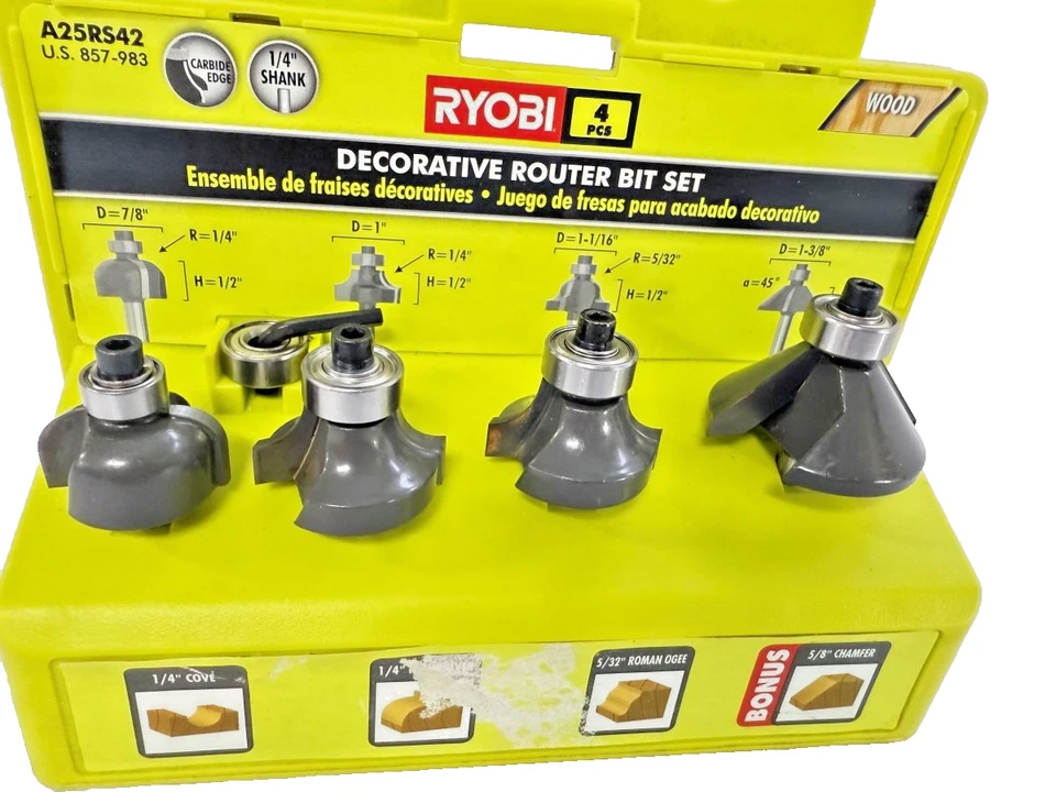 2 RYOBI Decorative Router Bit Sets (12 Piece) & Case New Display A9FS8 A25RS42 - Image 4 of 4