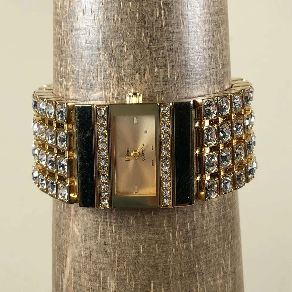 Vivani Women KF1012 Dress Pave Gold Tone Quartz Analog 25mm Watch 6 1/4" - Image 3 of 4