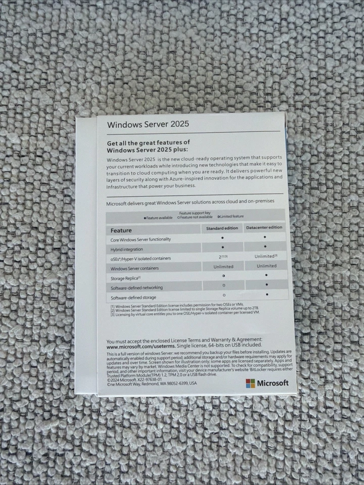 Windows Server Standard 2025 64bit USB nuevo/sellado al día siguiente envío gratuito EE. UU. Foto 4 de 4