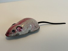 Japan Mechanical Mouse Toy In Tin S2 Retro Metal Toy Pink And White