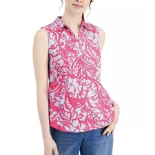 NWT $49 Charter Club Women’s Sleeveless Blouse Top Blue/Pink Floral Collar Sz 14