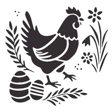 Really Great Stencils, Chicken Stencil 10, 4x4", Hen, Eggs, Chickens, Flowers