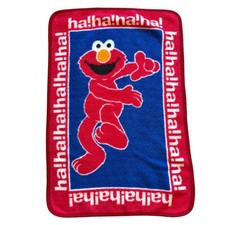 Vintage 90s Elmo thick Blanket Sesame Street Throw Ha Ha Ha Red Blue 45" x30"