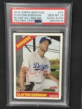 Clayton Kershaw 2015 Topps Heritage Red Ink Auto PSA 10 Dodgers #CK 59/66