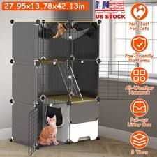 Cat Cage Indoor Enclosure Cat Playpen Kitten Kennel with Litter Box Hammock