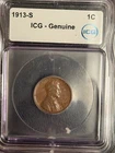 1913 S Cent Lincoln, Wheat  ICG Genuine Fine Condition