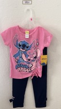 Disney Girl's Stitch And Angel Outfit Set Shirt Pants PINK NWT GIRLS 5/6