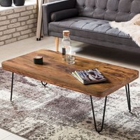 FineBuy Couchtisch Shessham Massivholz 115 Cm Mit Hairpin Beinen Wohnzimmertisch