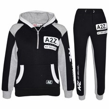 Kids Unisex Black Tracksuit A2Z NY Deluxe Stars Print Hoodie With Joggers Set