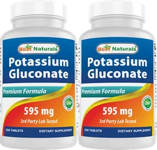 2 Pack Best Naturals Potassium Gluconate 595 mg 250 Tablets 