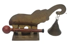 Vintage Brass Oriental Elephant Dinner Gong/ Bell Small Table Top Size w Hammer