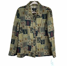 NWT RANDY KEMPER womens size 14 Autumn Fall leaf print button down blazer