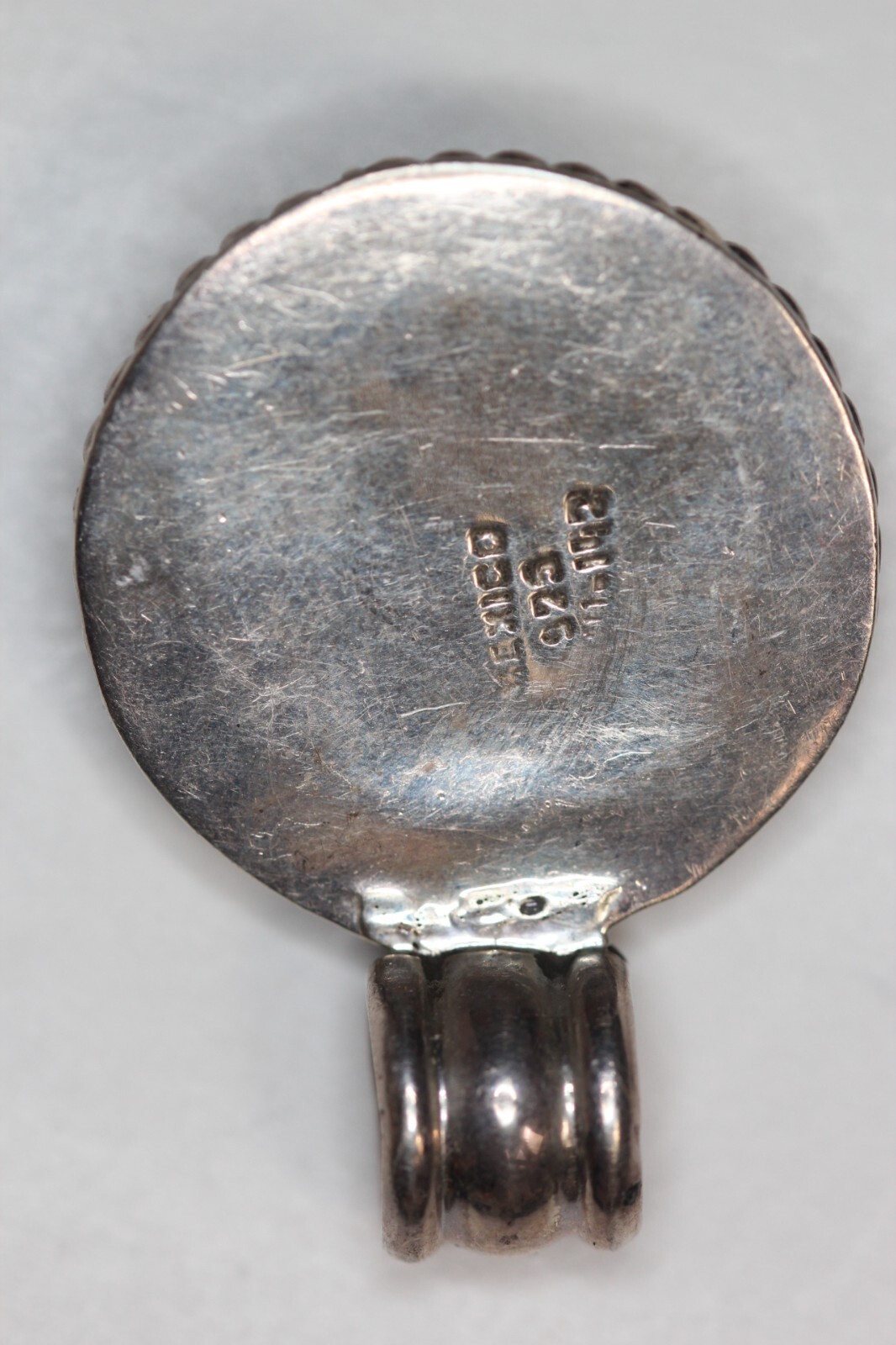 Handmade Sterling Silver Round solid Pendant with… - image 2