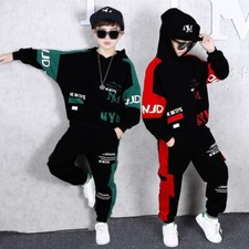 Children Tracksuit Hooded Green Hoodie Two-Piece Street Dance Sports Outfits