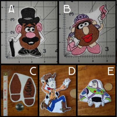 Toy Story Iron On Patches-Mr. & Mrs. Potato Head, Woody, Buzz, Andy Shoes
