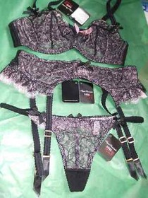 AGENT PROVOCATEUR ARIEL BRA 32C 34C/D/E 36B/D/DD & 4 LARGE SUSPENDER & THONG NWT