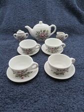 Miniature Tea Set Red Yellow Flowers Vintage 13 Replacement Pieces