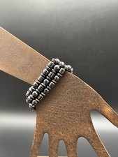 Magnetic Hematine Bracelet Black Beads Stretch Set of 3