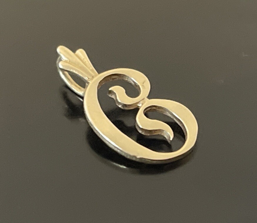 14K Solid Yellow Gold Script Letter Initial C Cha… - image 2