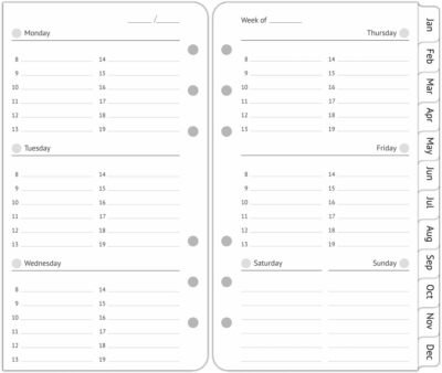 A6 Planner Refills Undated, 2-Page Per Week with Hourly Schedule, Monthly Tab...