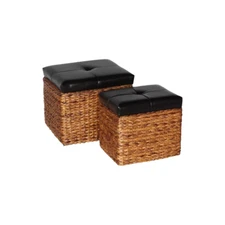 2 Piece Wicker Trunk Set ottoman storage footstool 