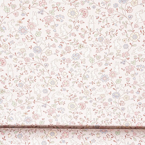 Kids Pink Rabbit Wallpaper Floral Slightly Imperfect Bedroom Playroom Nursery - Picture 2 of 9