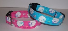 Wet Nose Designs Cute  Cuddly Easter Lambs Dog Collar on Pink Blue Spring Sheep