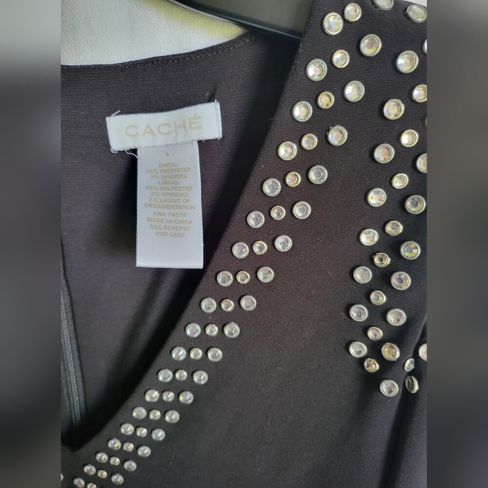 Cache Women's Black Rhinestone Cold Shoulder V-Ne… - image 3