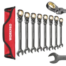 WORKPRO 8PCS Flex-Head Ratcheting Combination Wrench SAE Set 5/16"-3/4" 72-Teeth