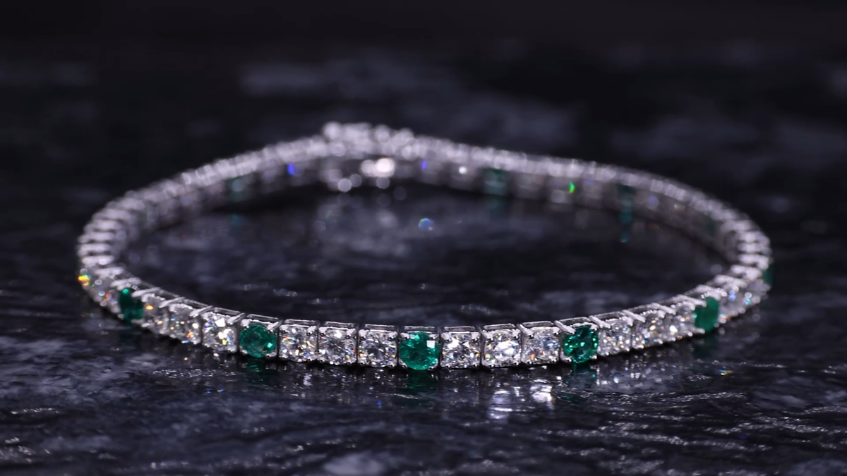 5.89 Tcw Lab Grown CVD Diamond Zambian Emerald Tennis Bracelet 18k