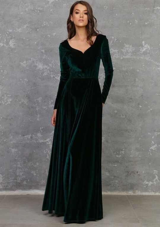 Womens Dress Green Velvet Birthday Long Dress Bridesmaid Proms Ball Gown Dress