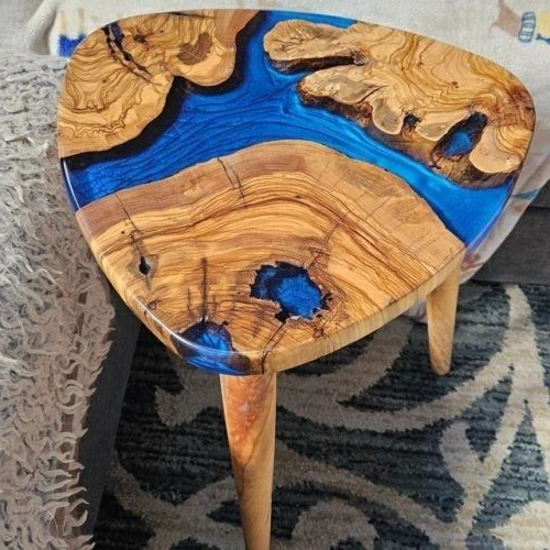 Blue Resin Epoxy wooden Coffee & End Table top, Living Room Decor Interior Arts - Picture 1 of 6