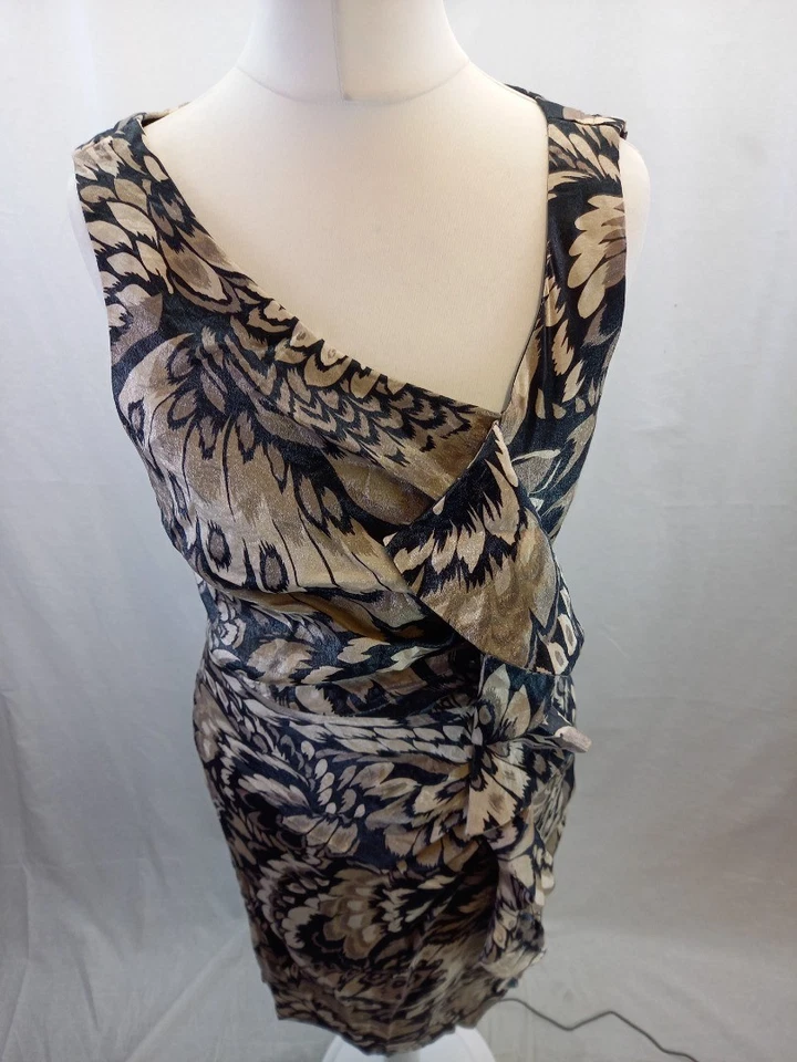 Vestido London Times negro beige hasta la rodilla sin mangas talla 8/10 en muy buena condición Foto 3 de 4