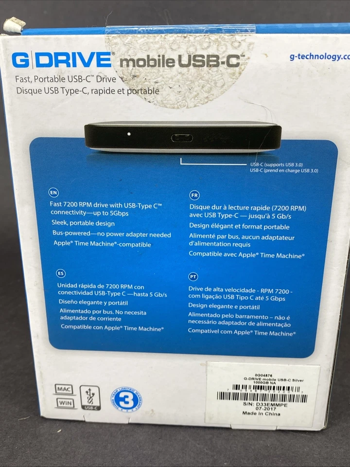 G-Technology G-DRIVE mobile 1TB Portable FireWire & USB 3.0 Drive 0G04876 - Image 4 of 4