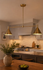 Modern Brass Double Cone Pendant Light: Mid-Century Kitchen Island Chandelier