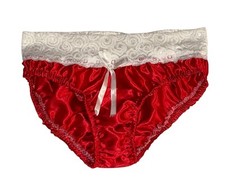 Red Shiny Satin White Lace Trim Panties Men  s NOS